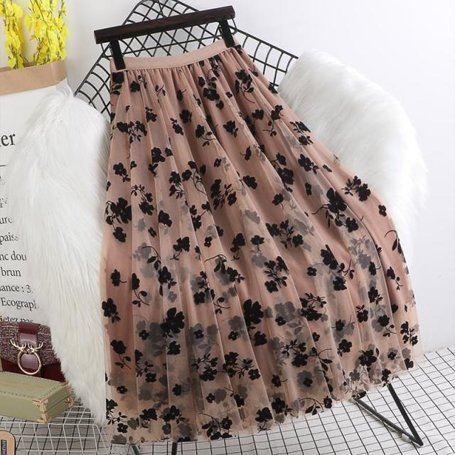 W&W Mode | Eleganter Maxirock aus Mesh mit Blumenmuster