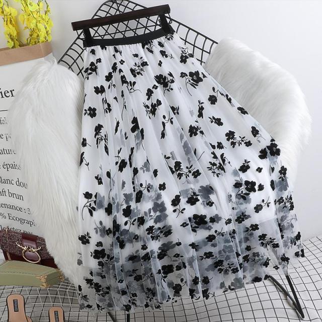 W&W Mode | Eleganter Maxirock aus Mesh mit Blumenmuster