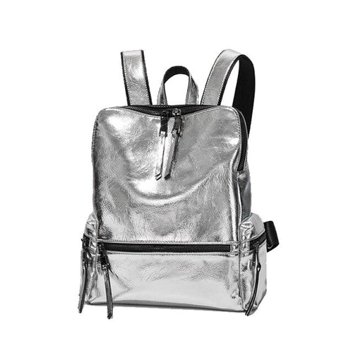 WW | Rucksack - Silber - Hochwertiges Leder mit Polyester-Futter