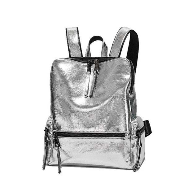 WW | Rucksack - Silber - Hochwertiges Leder mit Polyester-Futter