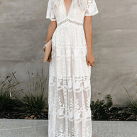 WW | Maxikleid Aus Mesh Spitze Mit V-ausschnitt Sommer
