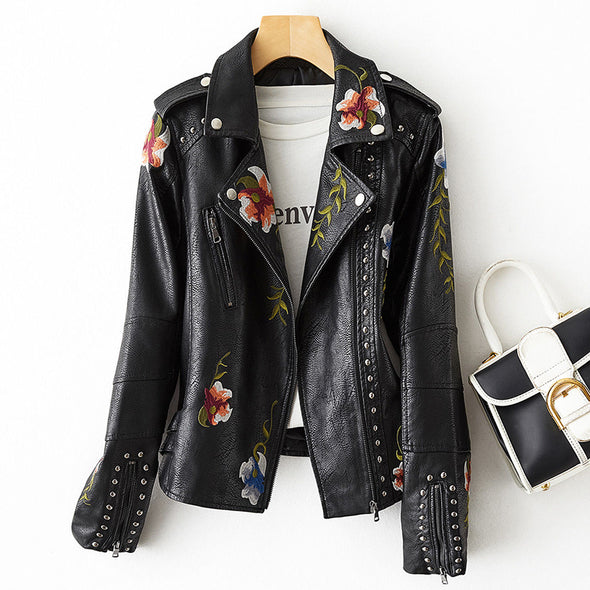 WW | Retro Floral Print Lederjacke