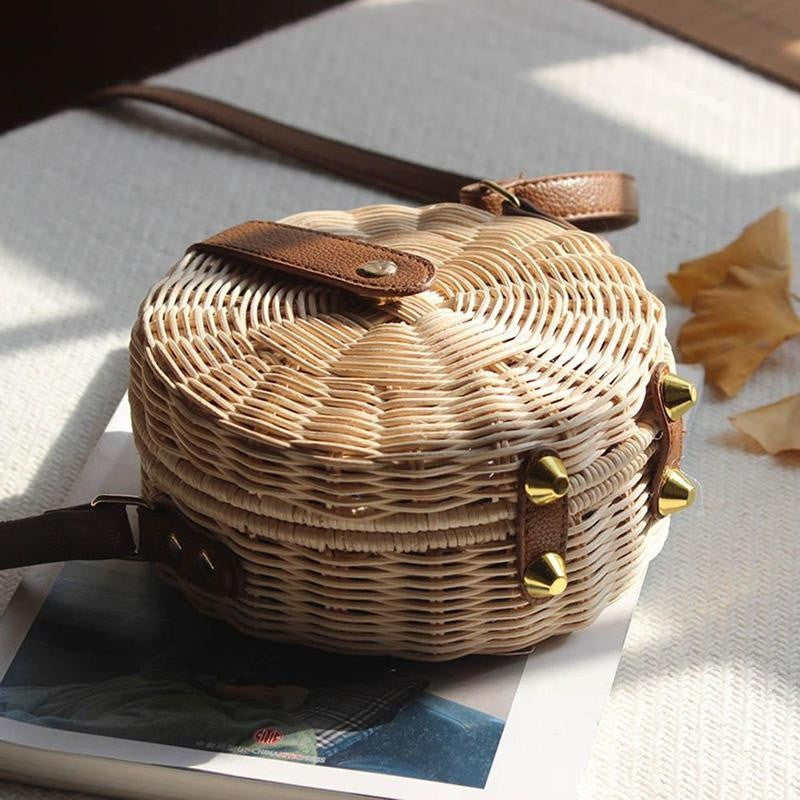 WW | Handgewebte Rattan Bambus Seitentasche