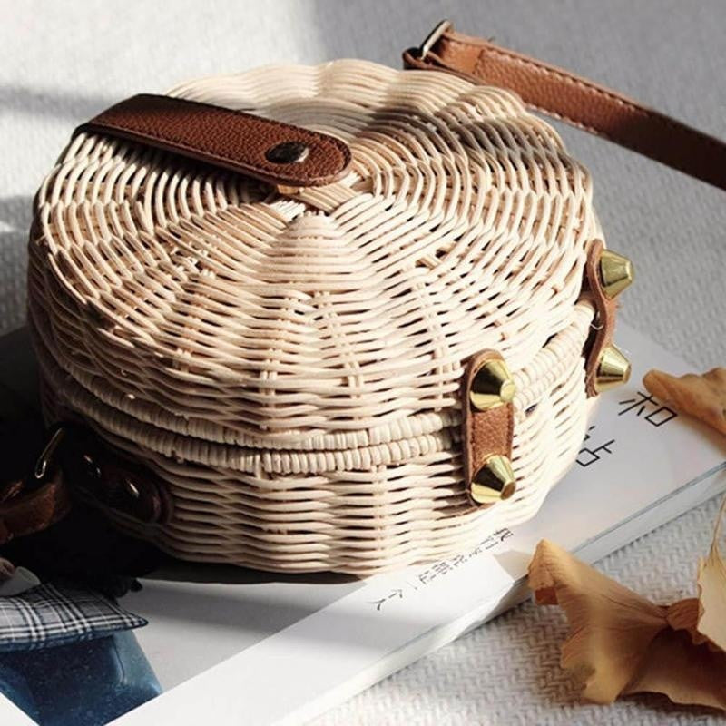 WW | Handgewebte Rattan Bambus Seitentasche