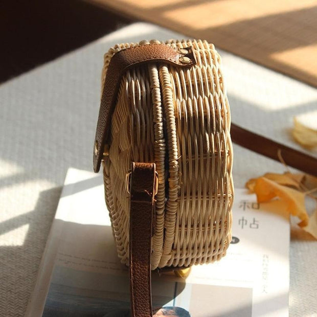 WW | Handgewebte Rattan Bambus Seitentasche