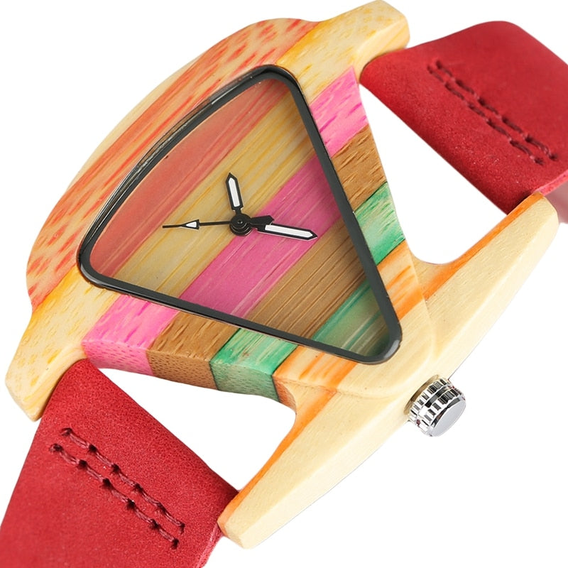 WW | Farbige Dreieck Bamboo Wood Uhr
