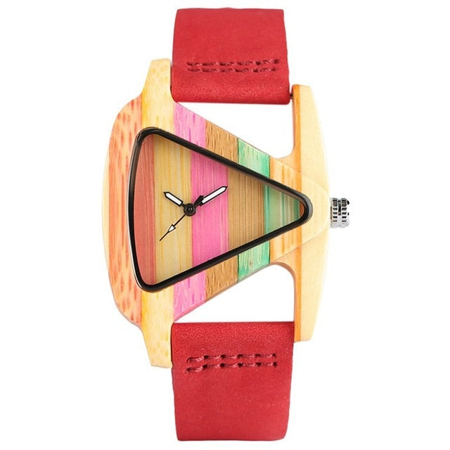 W&W Mode | Farbige Dreieck Bamboo Wood Uhr