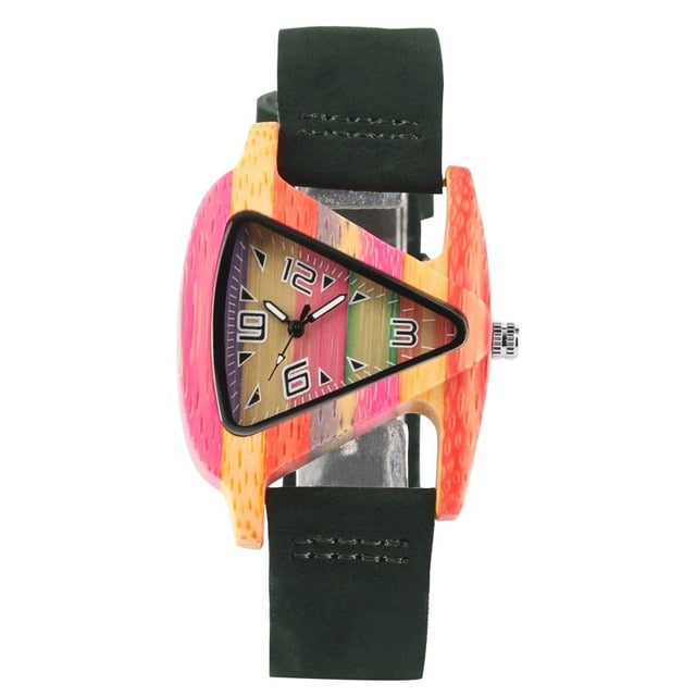 WW | Farbige Dreieck Bamboo Wood Uhr
