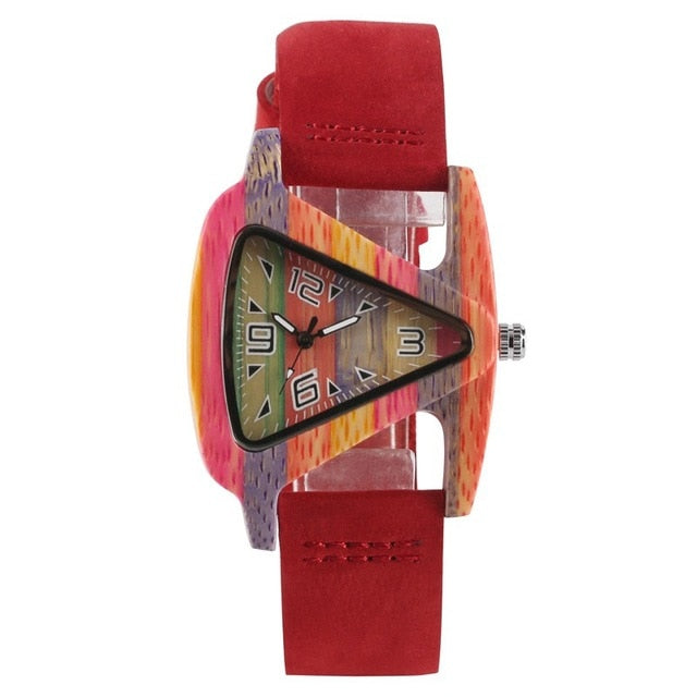 WW | Farbige Dreieck Bamboo Wood Uhr
