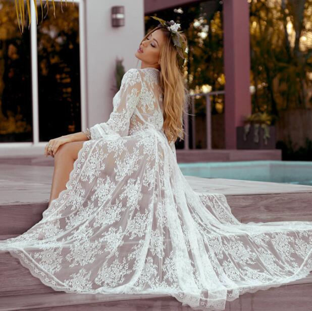 WW | Weißer Spitzen Strickjacke Tunika