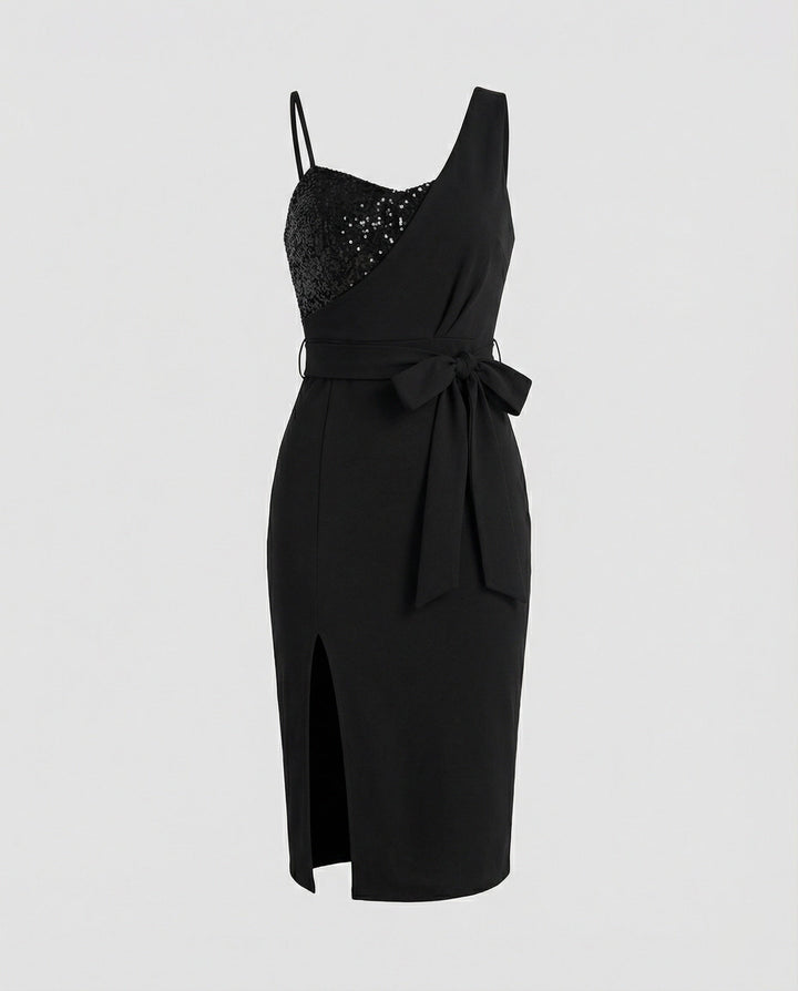 W&W Mode - Damen Paillettenbesetztes One Shoulder Kleid, Figurbetont & Elegant