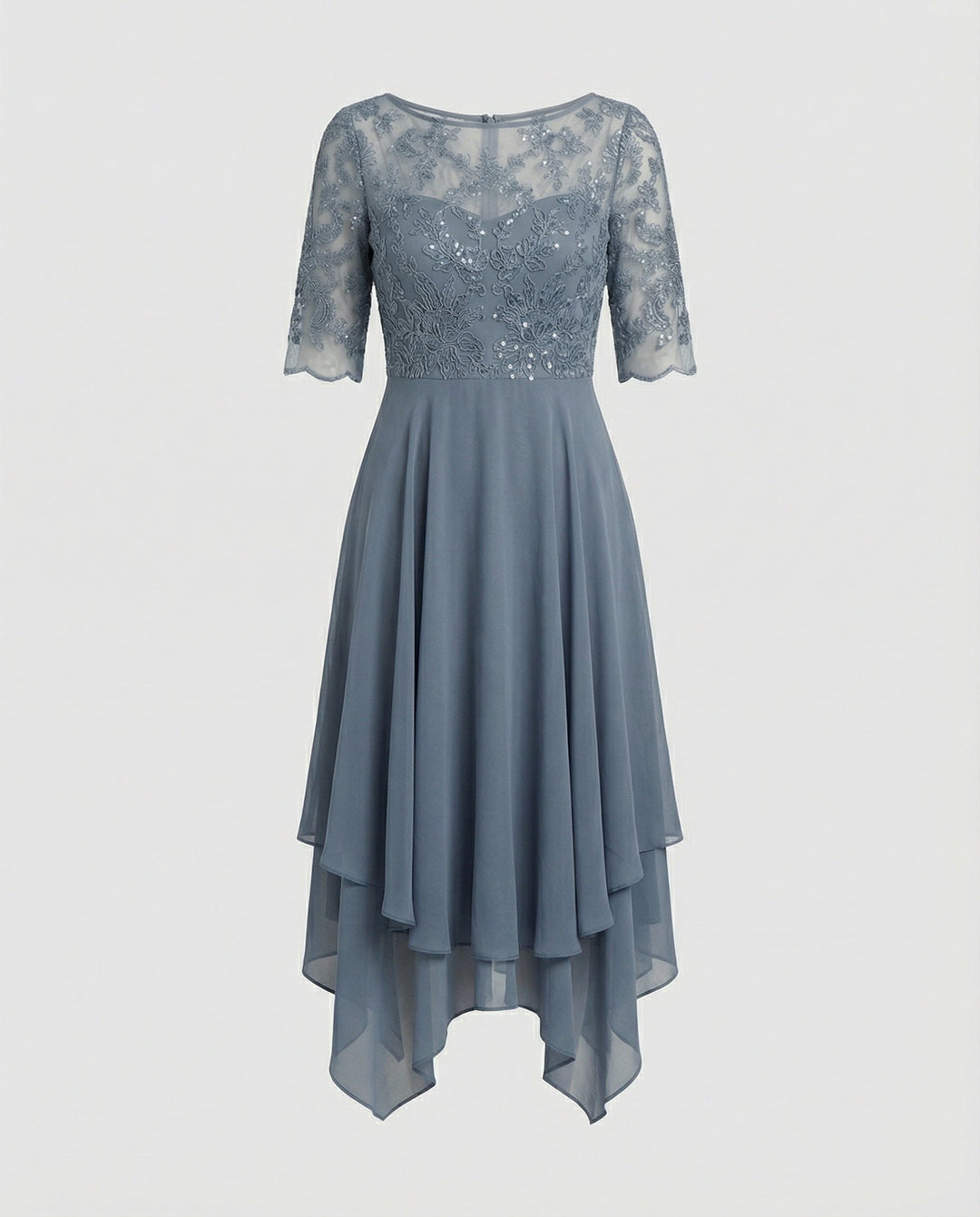 W&W Mode - Damen Elegantes Spitze Chiffon Midikleid, Fließend & Feminin Geschnitten