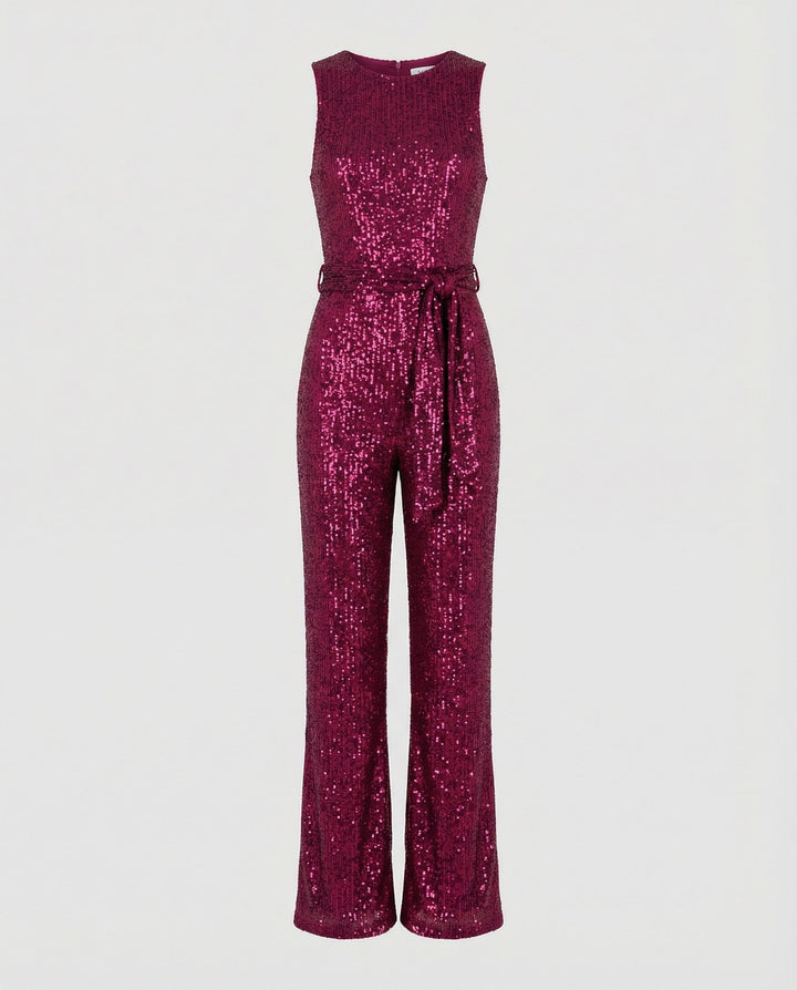 W&W Mode - Damen Einfarbiger Jumpsuit mit Pailletten, Elegant & Figurbetont