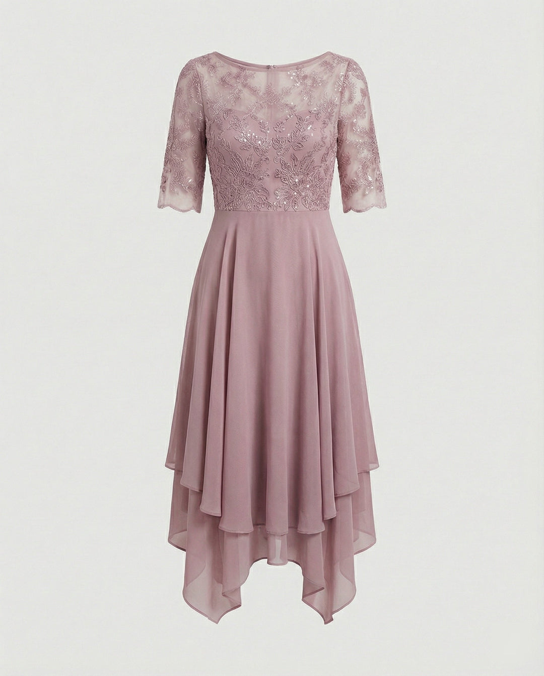 W&W Mode - Damen Elegantes Spitze Chiffon Midikleid, Fließend & Feminin Geschnitten