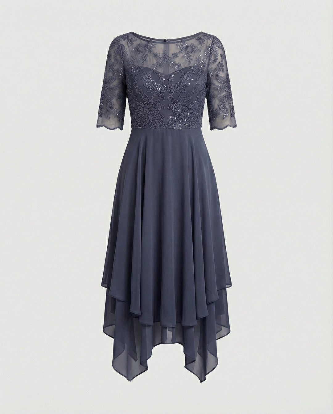 W&W Mode - Damen Elegantes Spitze Chiffon Midikleid, Fließend & Feminin Geschnitten