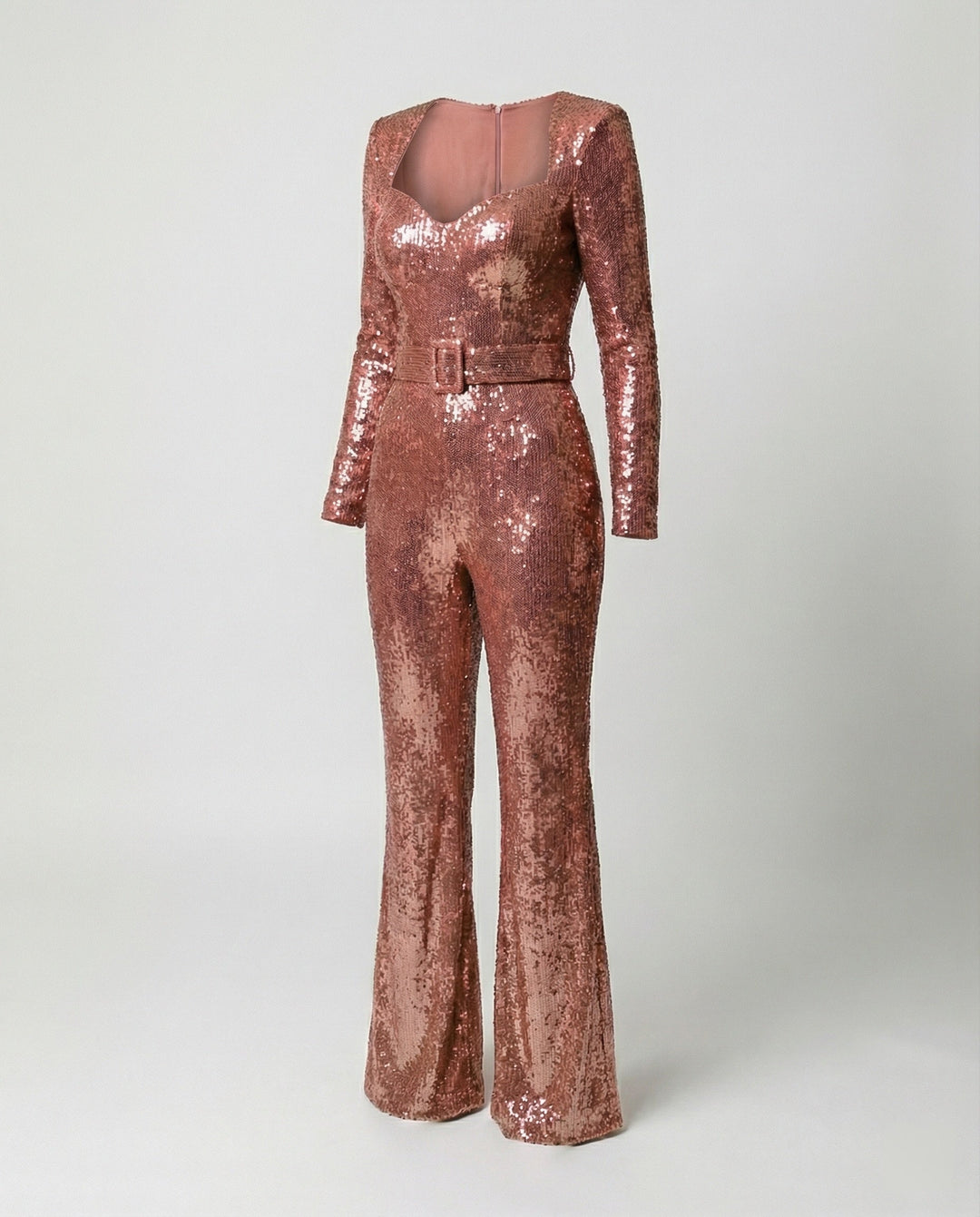 W&W Mode - Eleganter Pailletten Jumpsuit mit Langarm Figurbetonte Passform