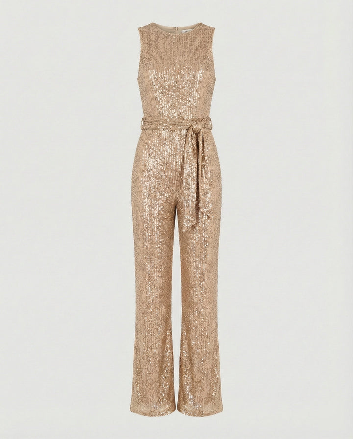 W&W Mode - Damen Einfarbiger Jumpsuit mit Pailletten, Elegant & Figurbetont