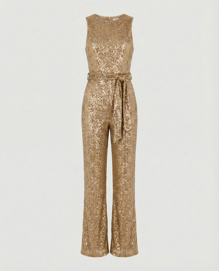 W&W Mode - Damen Einfarbiger Jumpsuit mit Pailletten, Elegant & Figurbetont