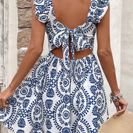 WW Minikleid mit Rüschenärmeln und Knoten hinten
