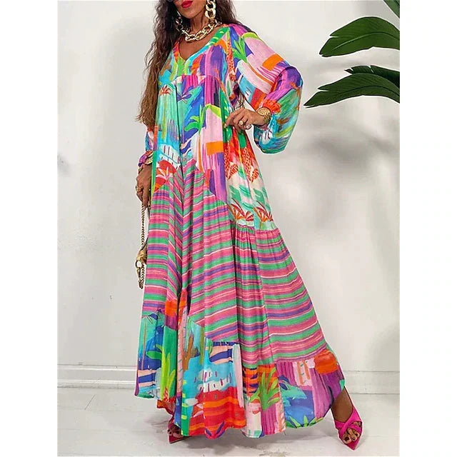 Damen-Langarmkleid mit auffälligem geometrischem Muster