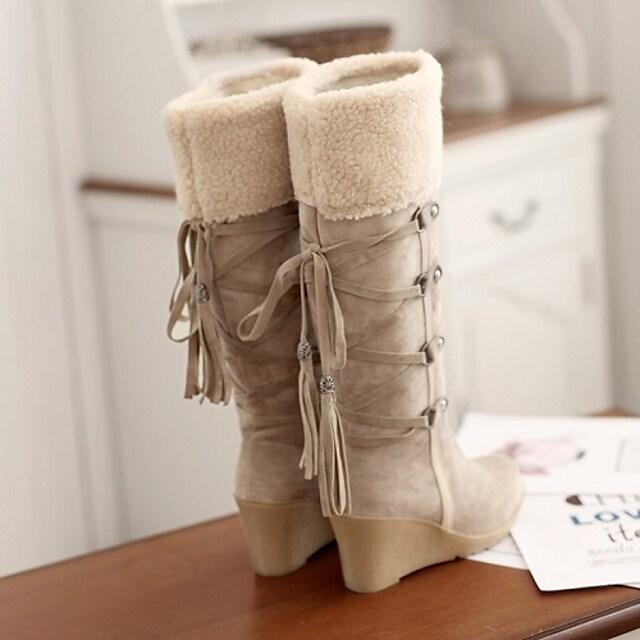 W&W Mode - Stylische Damen hohe Schneestiefel mit Schnürdesign