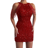 Ärmelloses Pailletten-Partykleid mit Hüftrock
