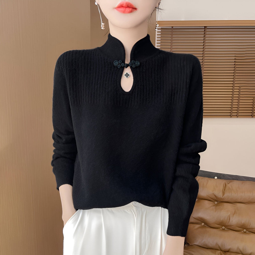 WW | Eleganter Merino-Wollpullover im chinesischen Stil