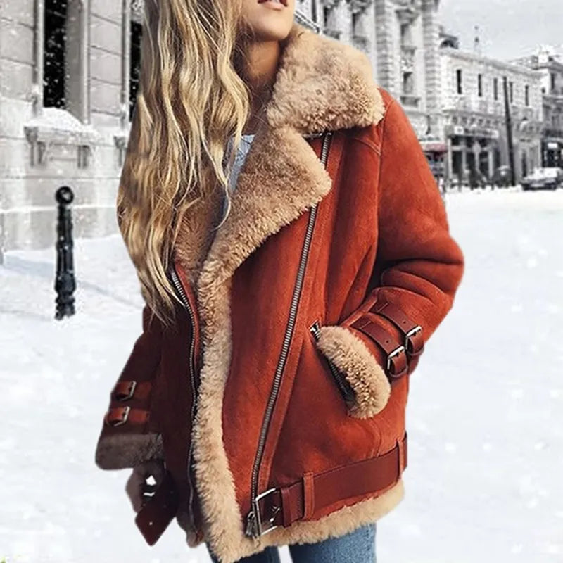 WW | Fliegerjacke - warme Kunstpelzjacke mit Riemendetails