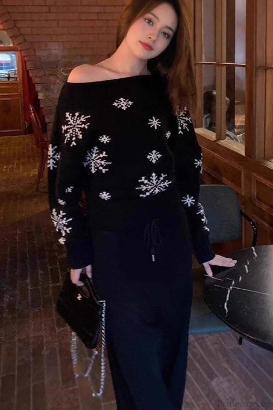 WW | Roter Schneeflocken Weihnachten Off Shoulder Pullover Sweater