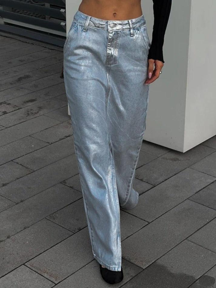 WW | Reflektierender Split Alinie Denim Maxirock