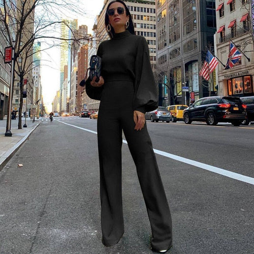 WW | Damen Jumpsuit Mit Weitem Bein Und Stylischen Langen Ärmeln