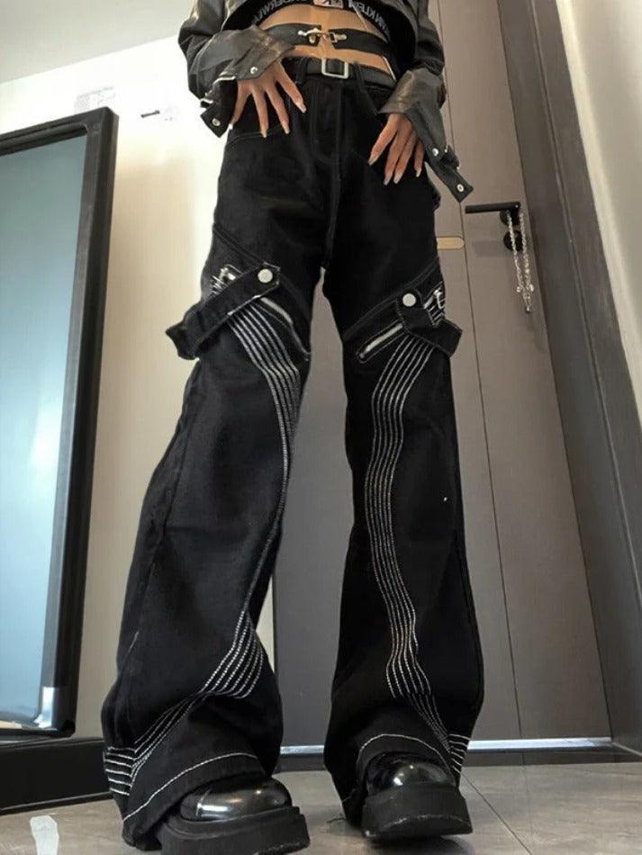WW | Retro Braune Stich Splice Reißverschluss Boyfriendjeans