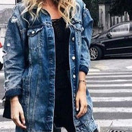 WW | Ripped Boyfriend Lange Denim Jacke
