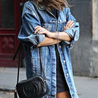 WW | Ripped Boyfriend Lange Denim Jacke