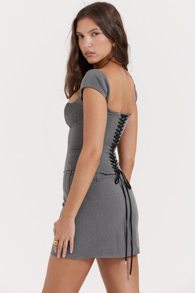 WW | Graues Korsett mit Spitzen Rücken und A-Linien-Minikleid