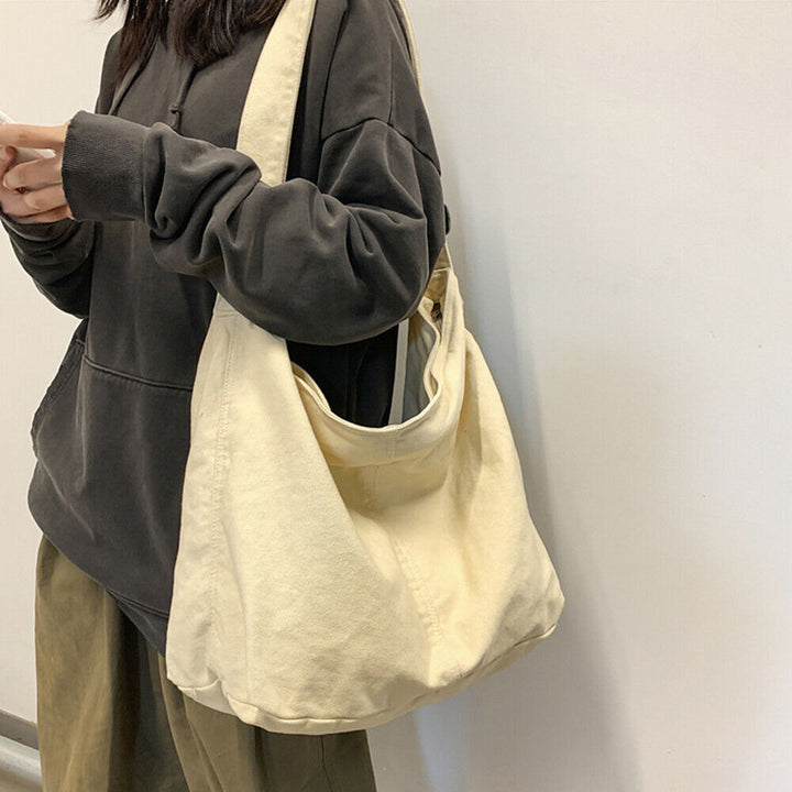 Damen Leinen-Schultertasche mit Platz für Laptop und Alltagsutensilien