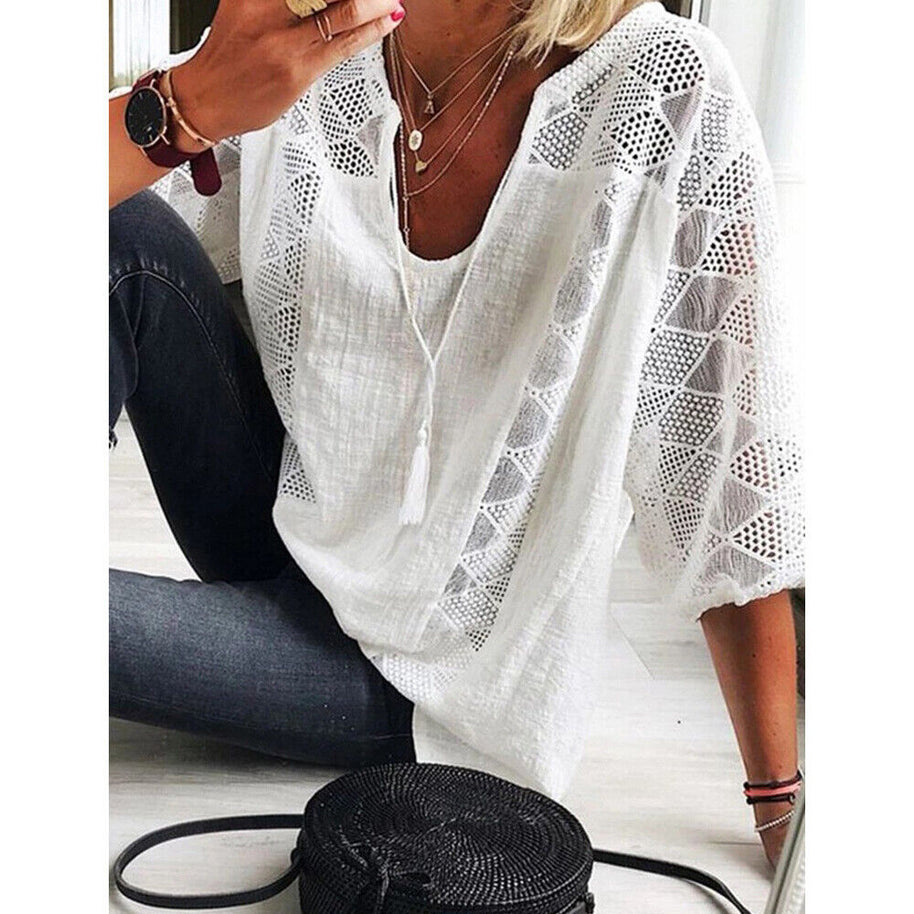 WW | Plus Size Tunika Shirt Mit 3/4 Ärmeln Für Frauen