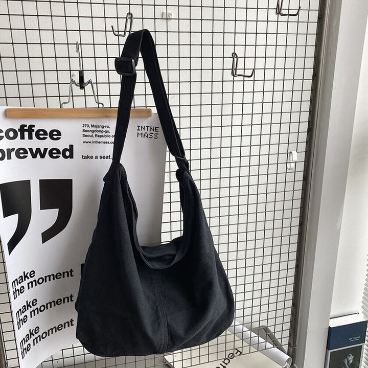 Damen Leinen-Schultertasche mit Platz für Laptop und Alltagsutensilien