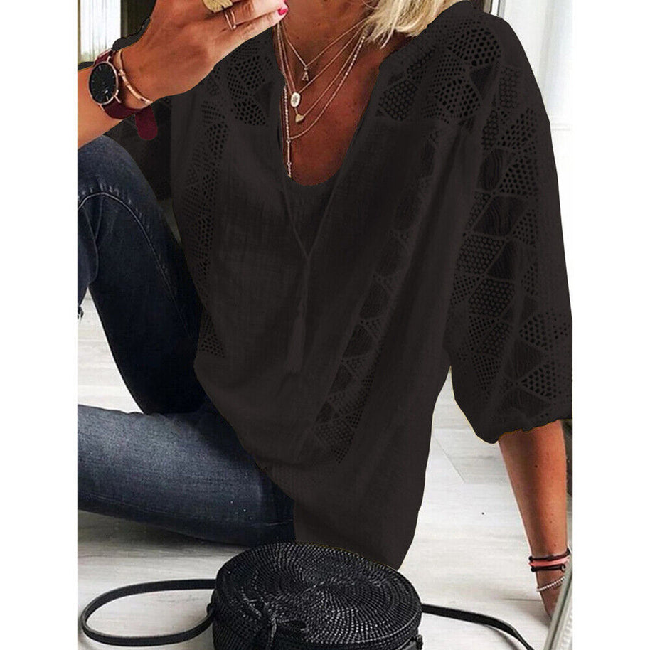WW | Plus Size Tunika Shirt Mit 3/4 Ärmeln Für Frauen