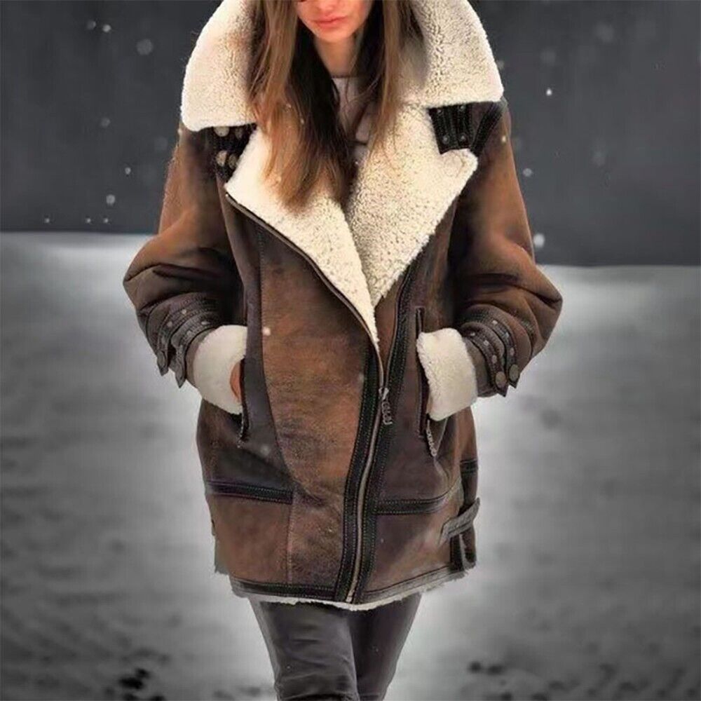 W&W Mode - Wildleder-Sherpa-Jacke für Frauen
