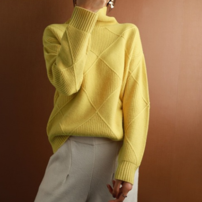 WW | Rollkragenpullover Gestrickt mit Diamantmuster Weich und Bequem