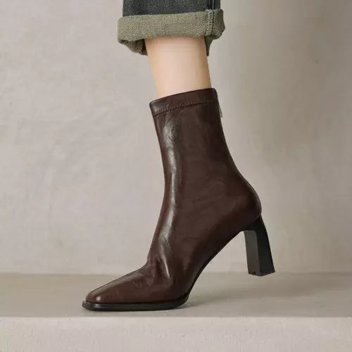 W&W Mode | Ankle Boots Damen mit quadratischer Spitze - hohe Absätze, bequem und langlebig