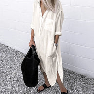 W&W - Lockeres langes Kleid mit langen Ärmeln und Seitentaschen Kleid