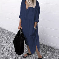 W&W - Lockeres langes Kleid mit langen Ärmeln und Seitentaschen Kleid