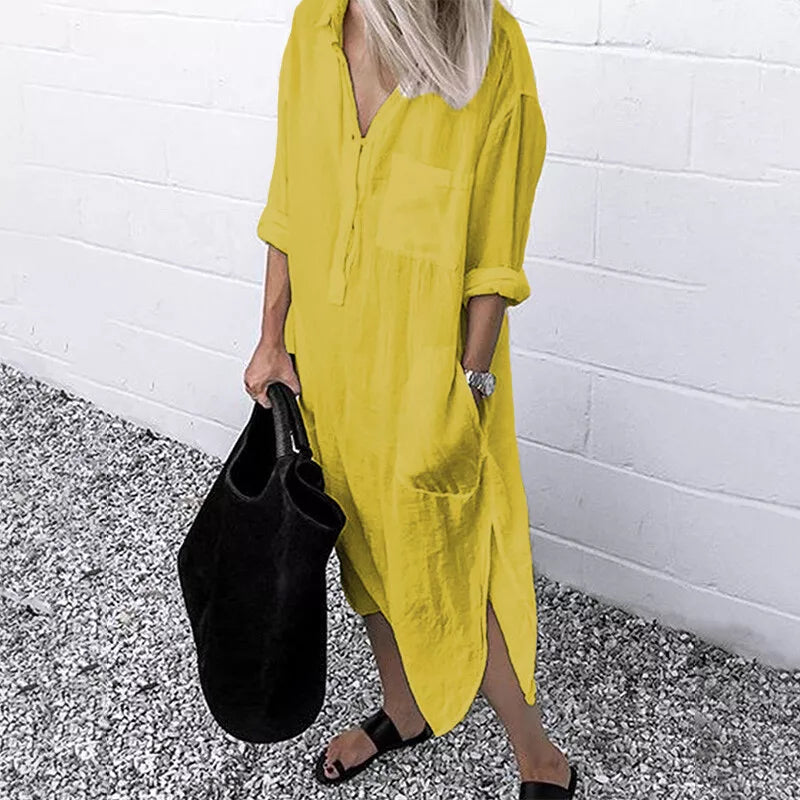 W&W - Lockeres langes Kleid mit langen Ärmeln und Seitentaschen Kleid
