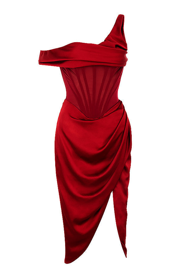 WW | Asymmetrisch drapiertes Midi-Korsettkleid