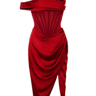 WW | Asymmetrisch drapiertes Midi-Korsettkleid