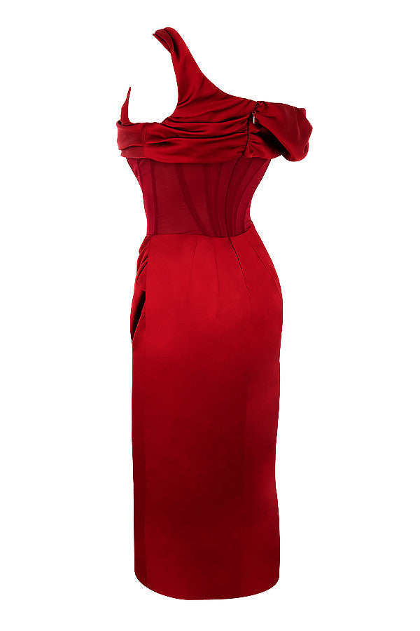 WW | Asymmetrisch drapiertes Midi-Korsettkleid