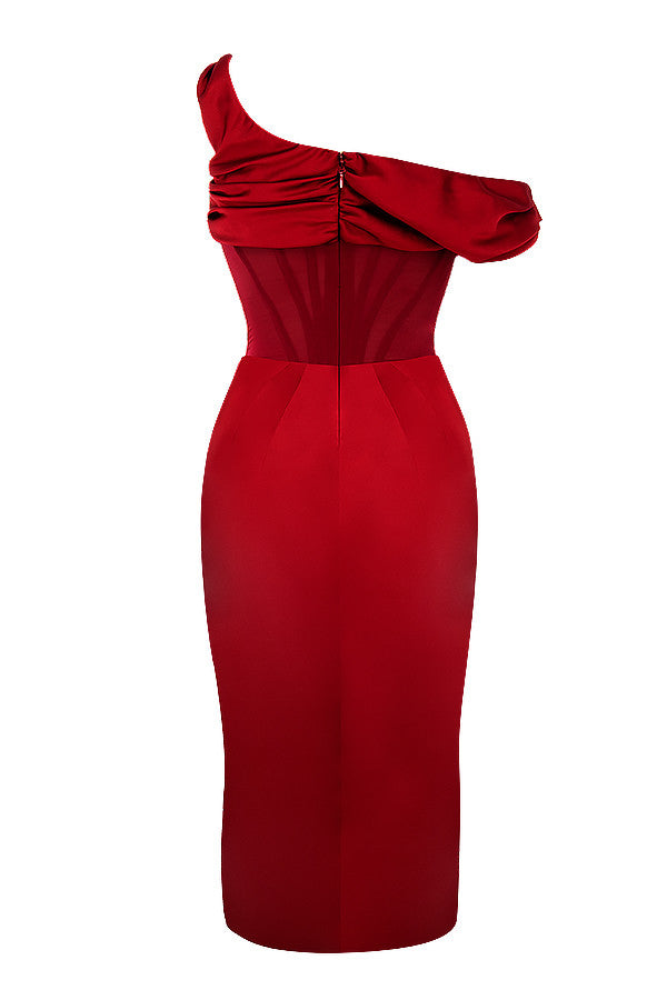 WW | Asymmetrisch drapiertes Midi-Korsettkleid