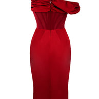 WW | Asymmetrisch drapiertes Midi-Korsettkleid